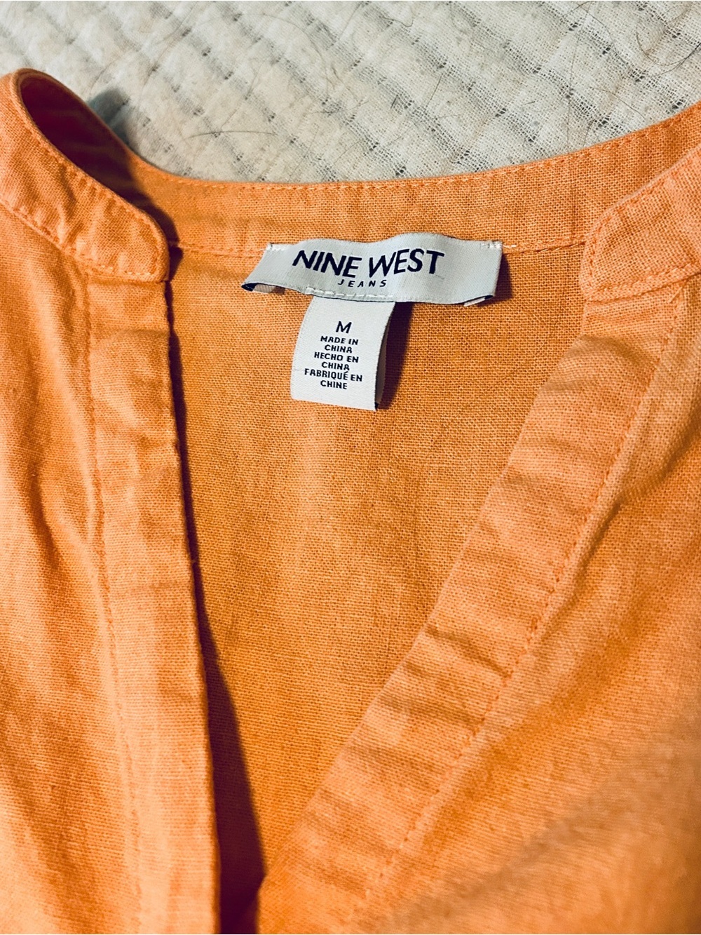 Nine West Orange Button Down Linen Cotton Blouse Cover Up - Picture 2 of 5
